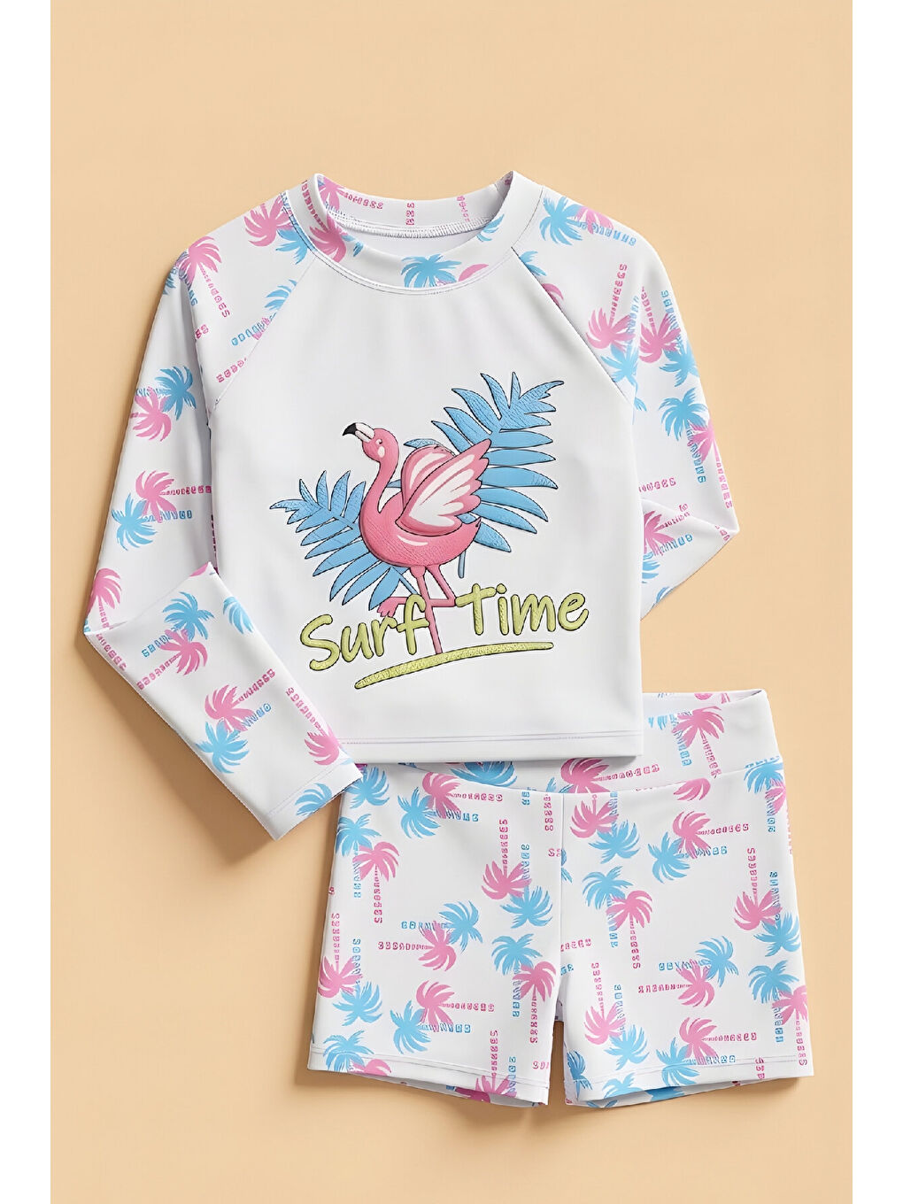 Karışık Kız Çocuk Mayo Takımı-Uzun Kollu ve Slip Şortlu 2-8 Yaş 12623B-3