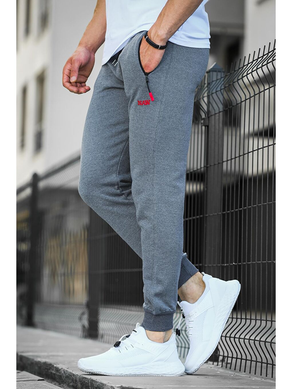 Antrasit Paçası Lastikli Şardonlu Kalın Kumaş Slim Fit Erkek Jogger Eşofman Altı