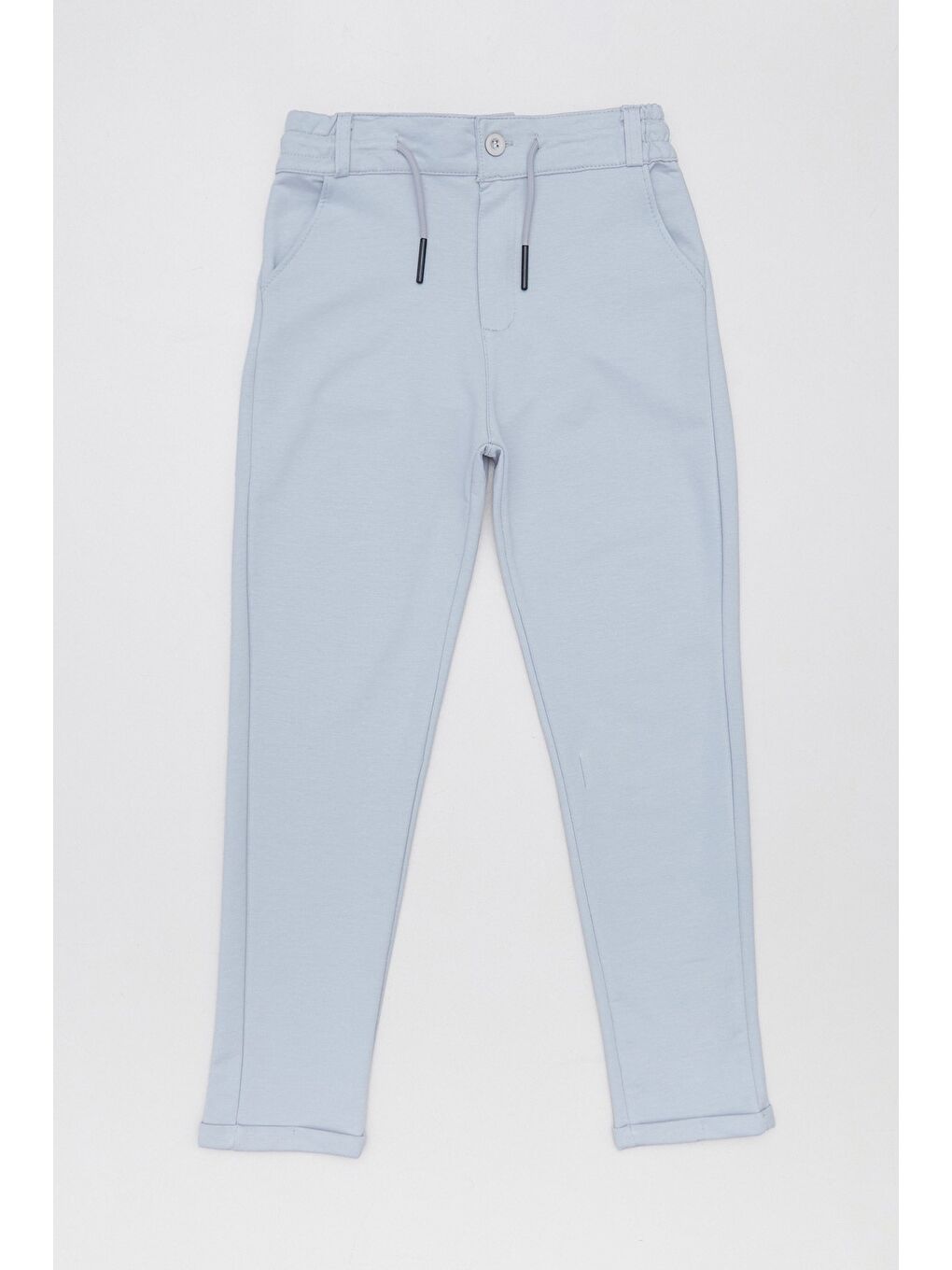 Gri Beli Lastikli Bağlamalı Duble Paça Erkek Çocuk Pantolon