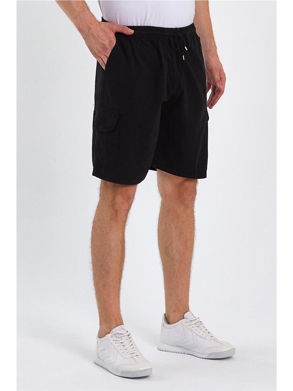 Erkek Siyah Kargo Cepli Regular Bağcıklı Keten Şort crepesrt01r02s-2
