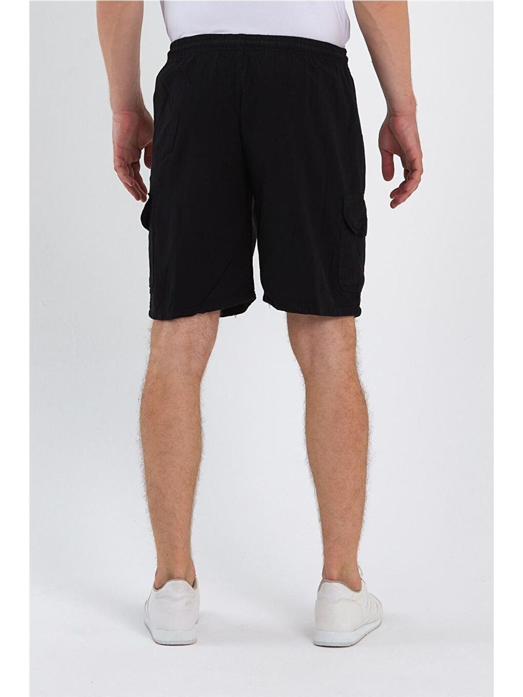 Erkek Siyah Kargo Cepli Regular Bağcıklı Keten Şort crepesrt01r02s-5