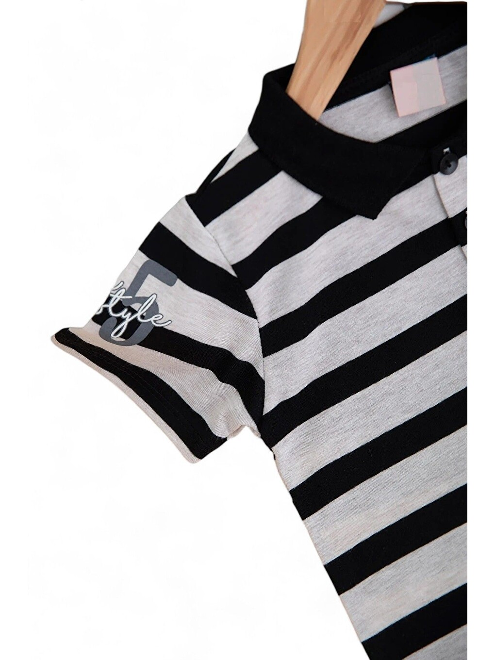 Siyah Erkek Çocuk Günlük Çizgili Polo Yakalı T-shirt Ve Şort Alt Üst Takımı-3