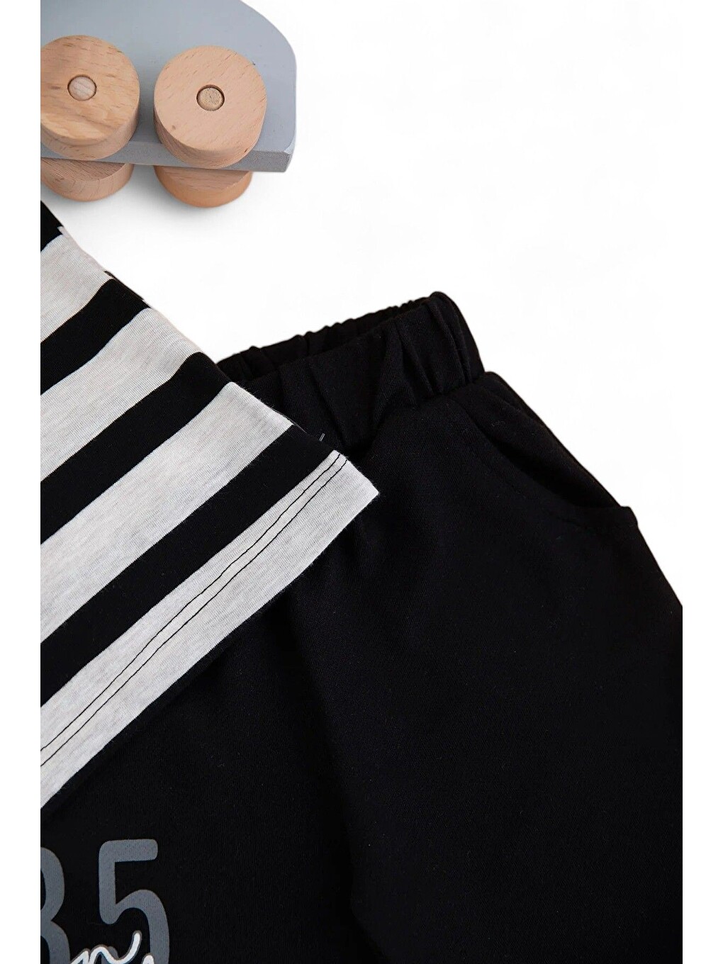 Siyah Erkek Çocuk Günlük Çizgili Polo Yakalı T-shirt Ve Şort Alt Üst Takımı-5