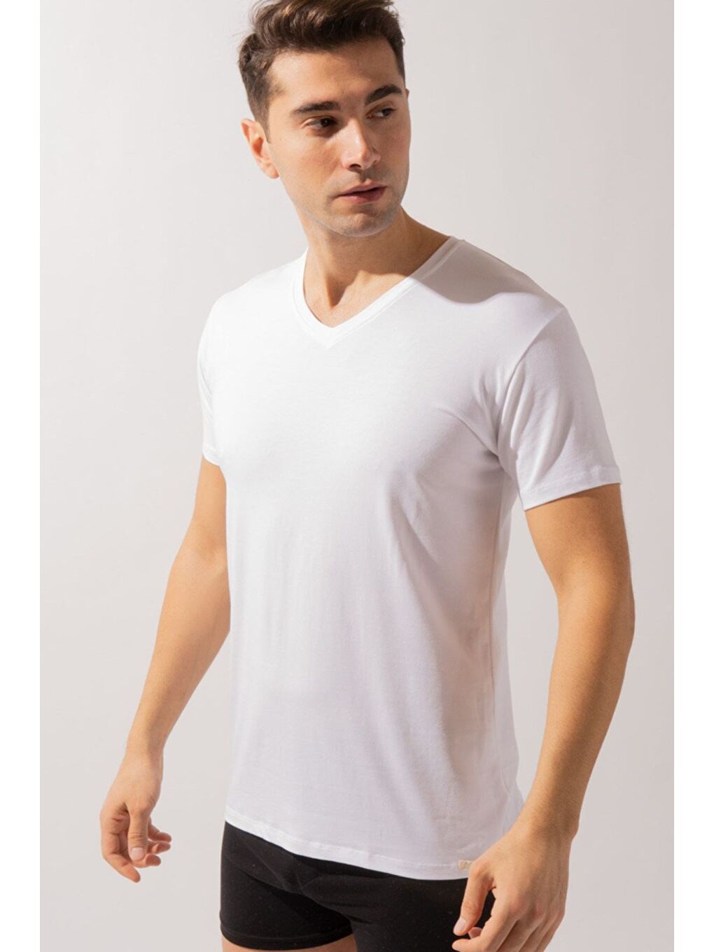 V Yaka Basic Modal Erkek Atlet Beyaz