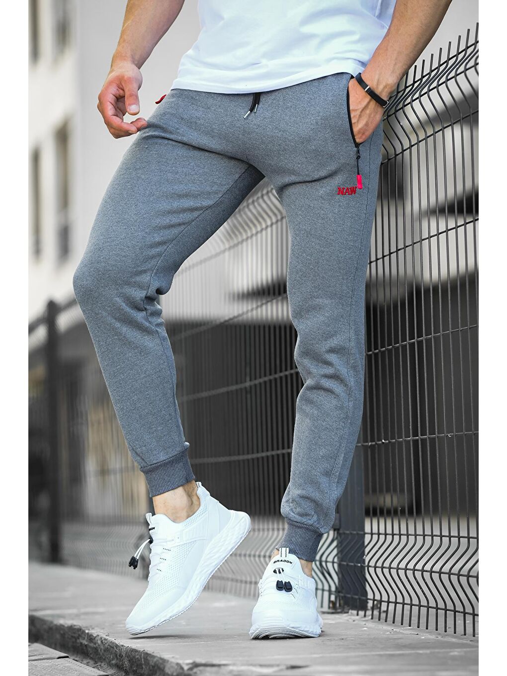 Antrasit Paçası Lastikli Şardonlu Kalın Kumaş Slim Fit Erkek Jogger Eşofman Altı-1