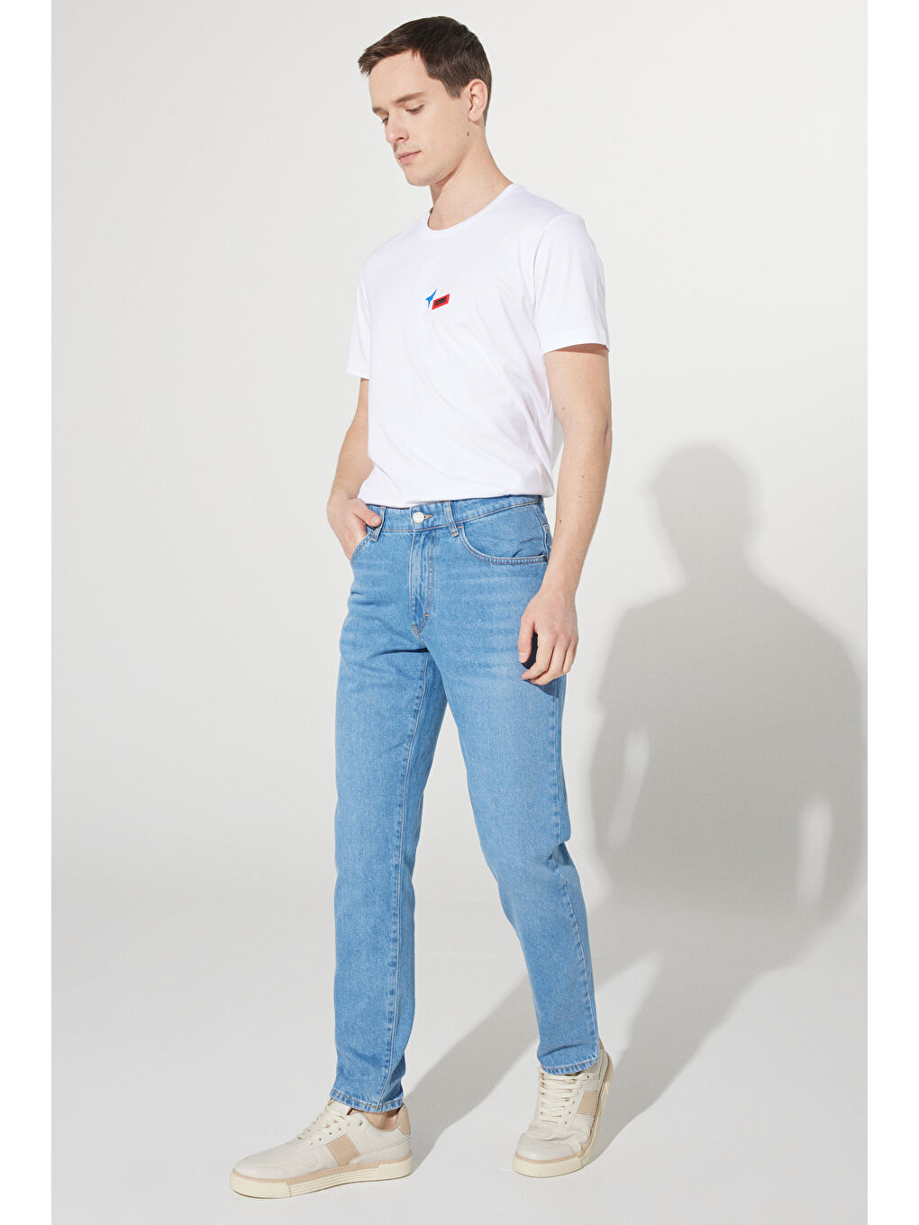 Erkek Açık Mavi Comfort Fit Geniş Kesim %100 Pamuk Denim Jean Pantolon-2