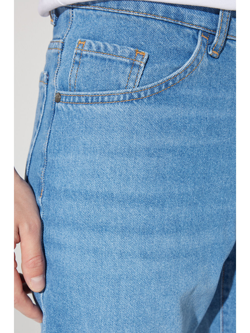 Erkek Açık Mavi Comfort Fit Geniş Kesim %100 Pamuk Denim Jean Pantolon-4