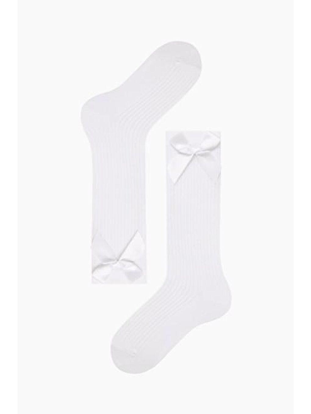 Beyaz 3lü Fiyonk Aksesuarlı Dizaltı Çocuk Çorabı TEKLI-1