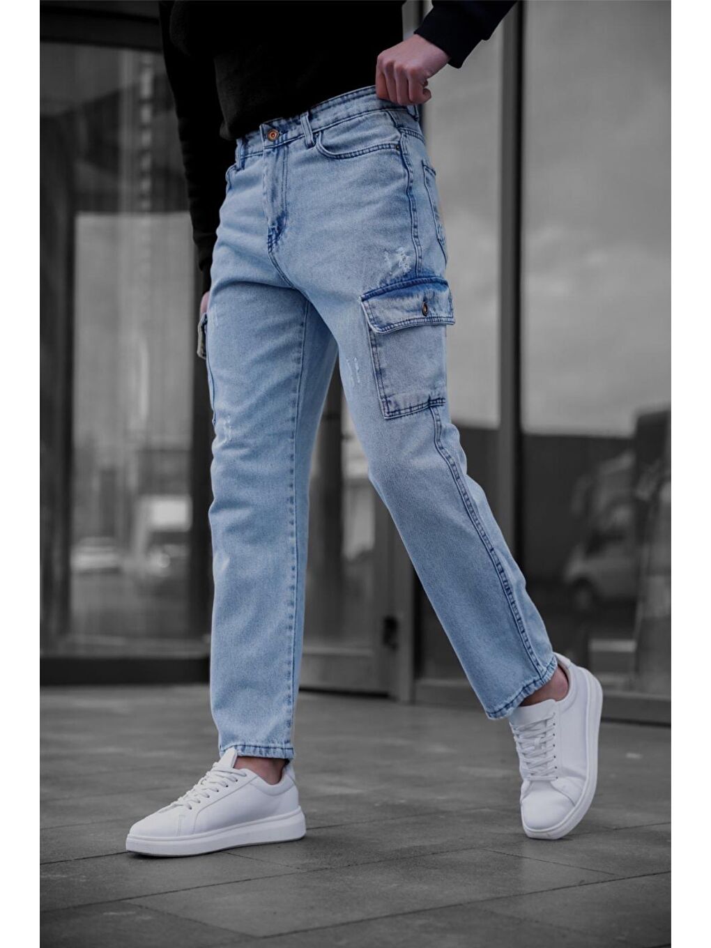 Mavi Prf 011 Yıpratmalı Komando Baggy Fit Jean Kargo Pantolon