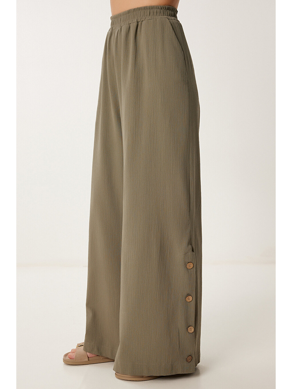 Haki Keten Crop Bluz Pantolon Takım HAKİ LRV0107-3