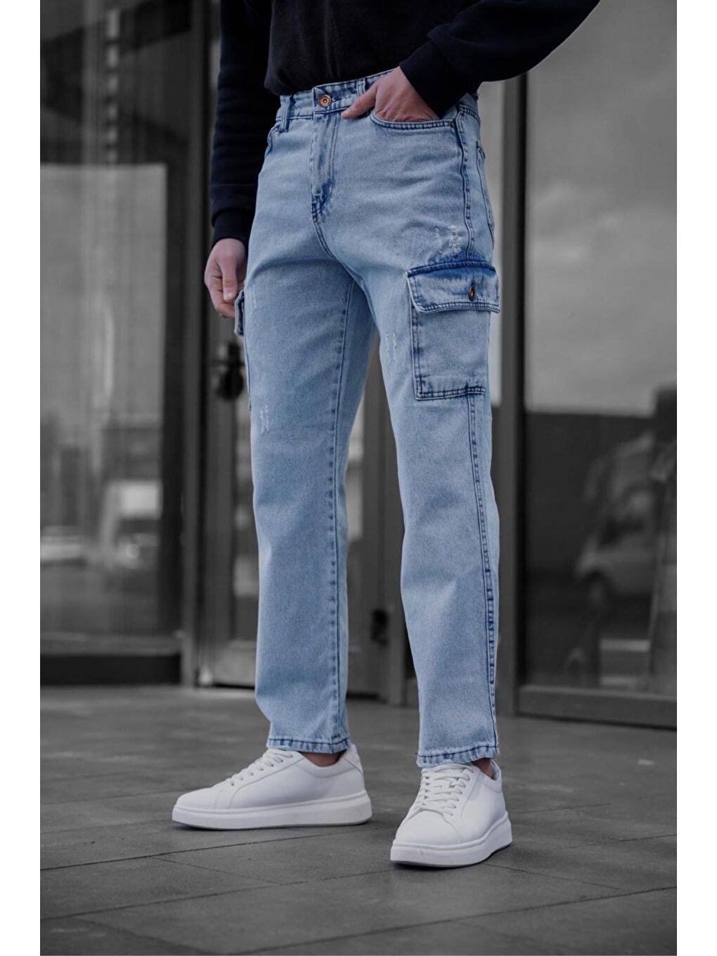 Mavi Prf 011 Yıpratmalı Komando Baggy Fit Jean Kargo Pantolon-1