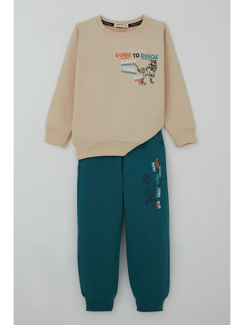 Ekru Erkek Çocuk Eşofman Takımı Dinozor Kampı Sırt Baskı Detaylı Krem (2-6 Yaş)