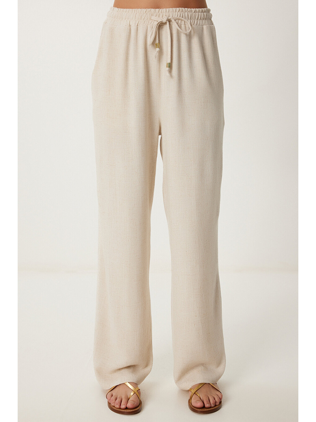 Ekru Keten Ceket Pantolon Takım KREM LDP0057-3