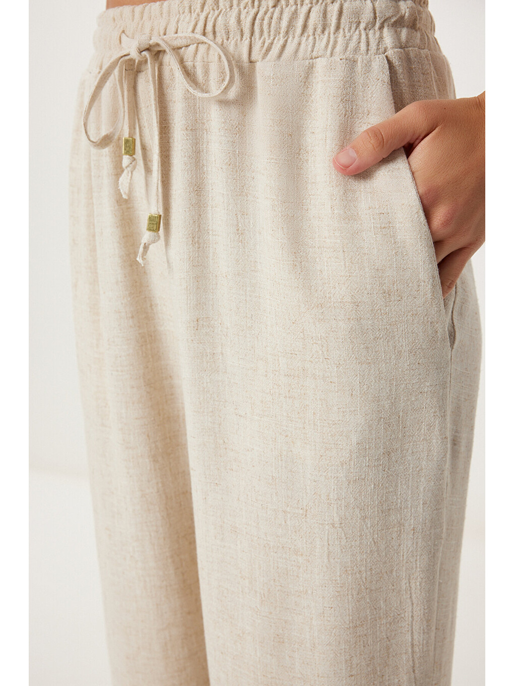 Ekru Keten Ceket Pantolon Takım KREM LDP0057-4
