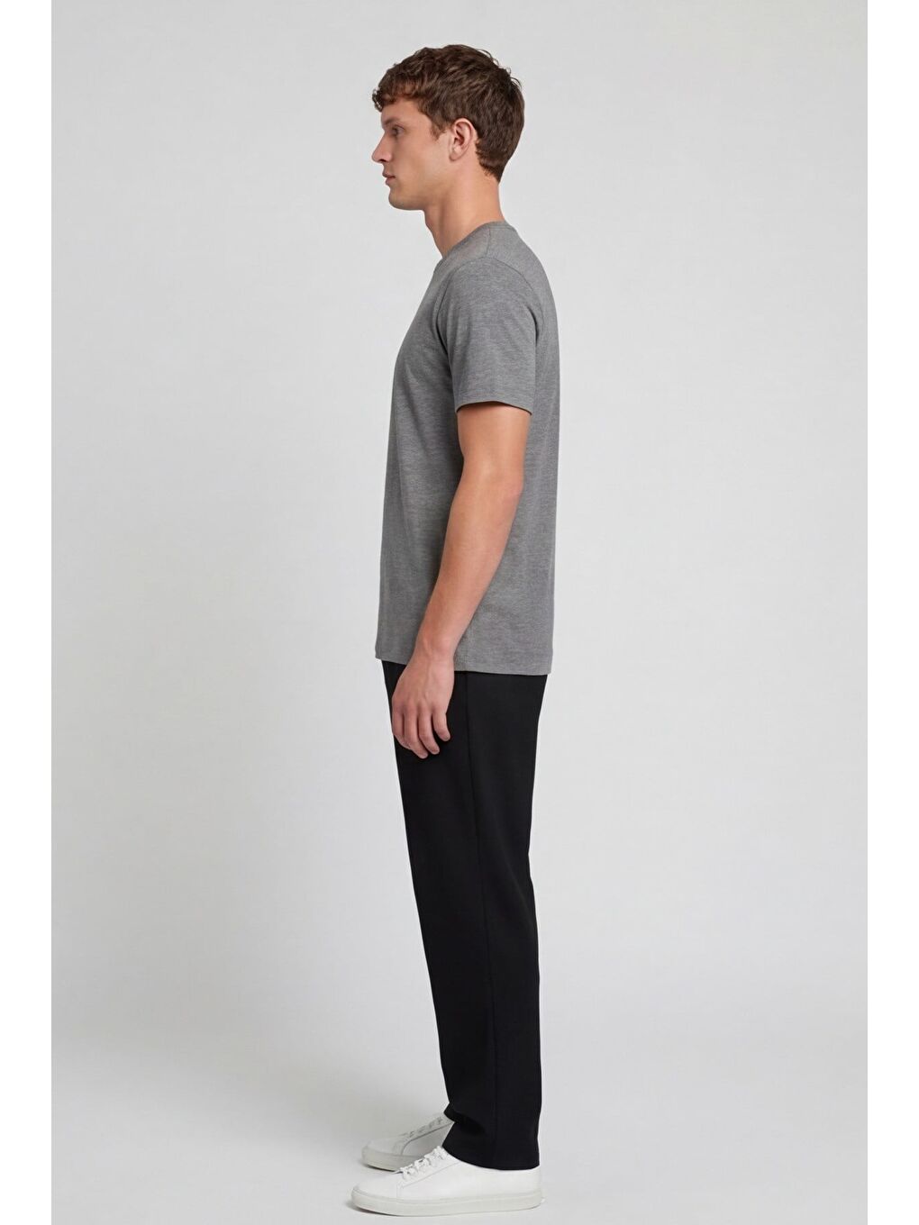 Erkek Koyu Gri Normal Kesim Regular Fit %100 Pamuk Bisiklet Yaka Basic Tişört-2