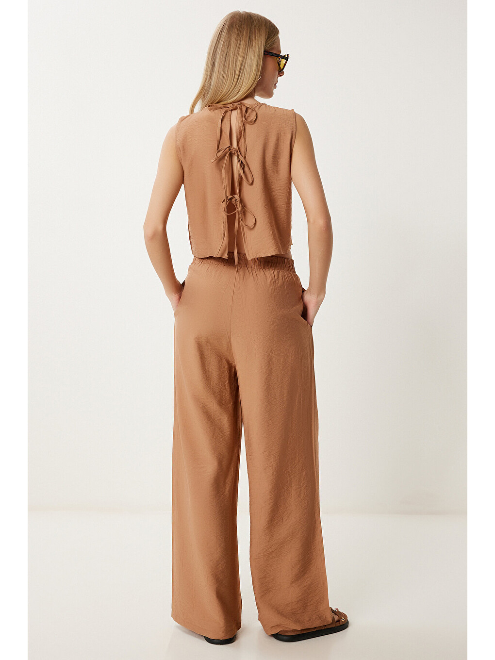 Kahverengi Bağlama Detaylı Bluz Pantolon Takım CAMEL LRV0104-2