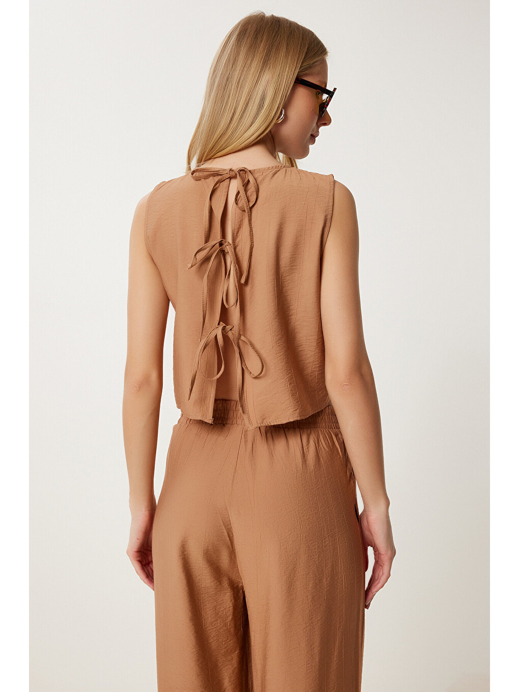 Kahverengi Bağlama Detaylı Bluz Pantolon Takım CAMEL LRV0104-4