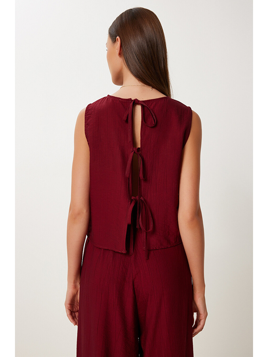 Bordo Bağlama Detaylı Bluz Pantolon Takım BORDO LRV0104-4