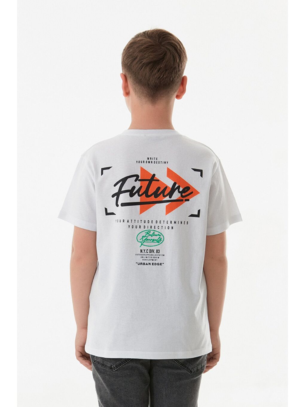 Beyaz Önü Ve Arkası Yazı Baskılı Erkek Çocuk Tişört-2