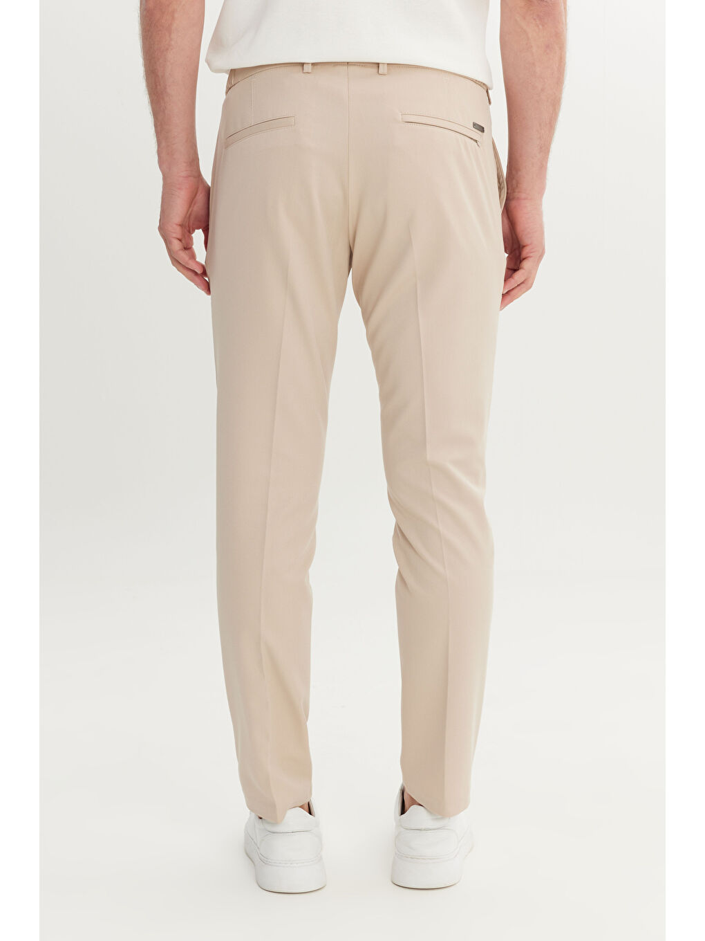 Erkek Bej Slim Fit Dar Kesim Beli Bağlamalı Yan Cepli Casual Pantolon-4