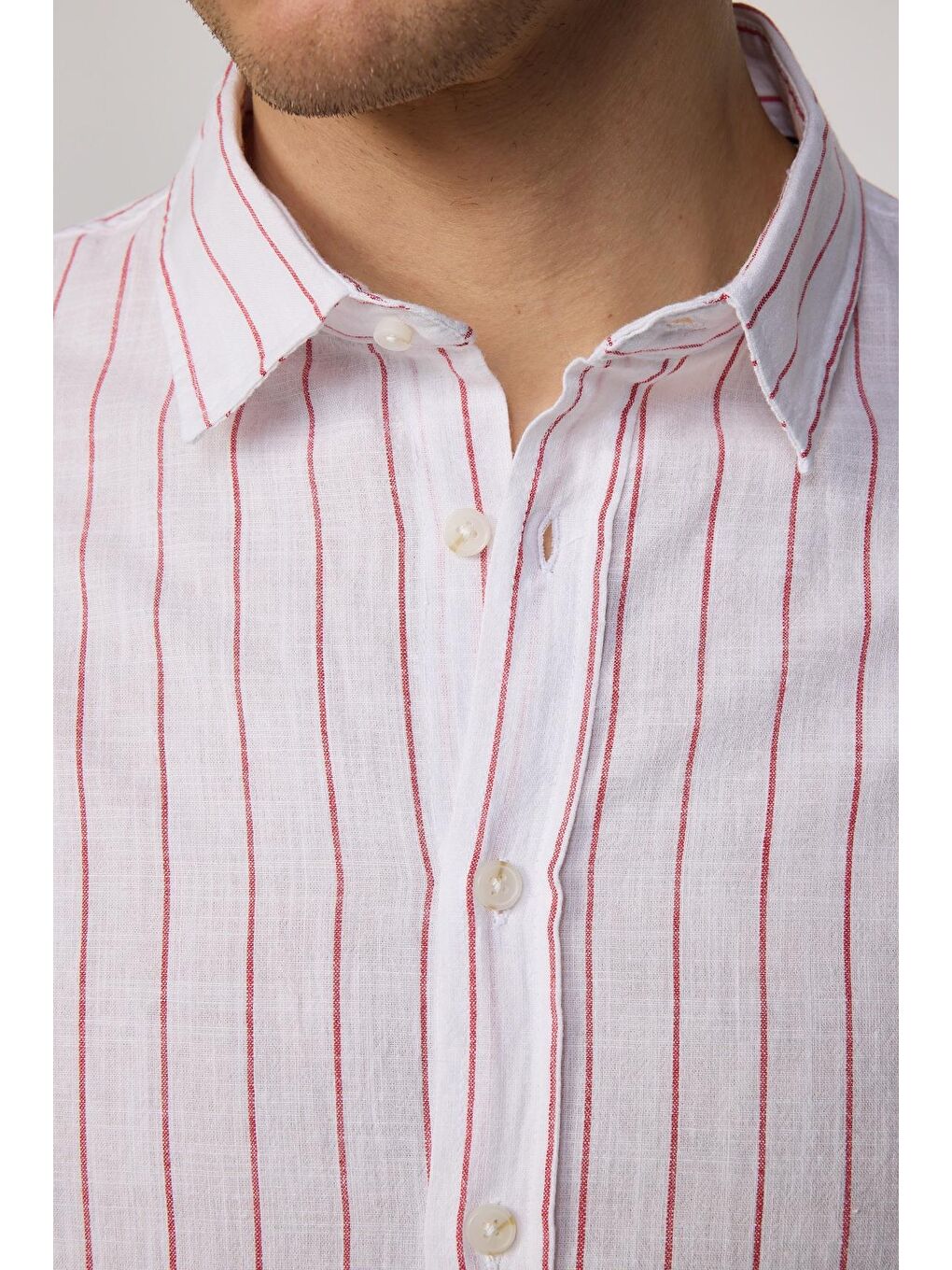 Karışık Slim Fit Uzun Kollu Dar Kalıp Çizgili Yazlık Keten Doku Erkek Gömlek-3