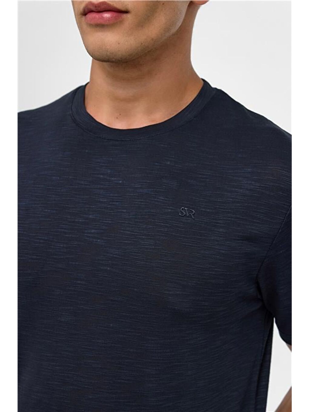 Siyah Regular Armürlü Bisiklet Yaka Tişört-2