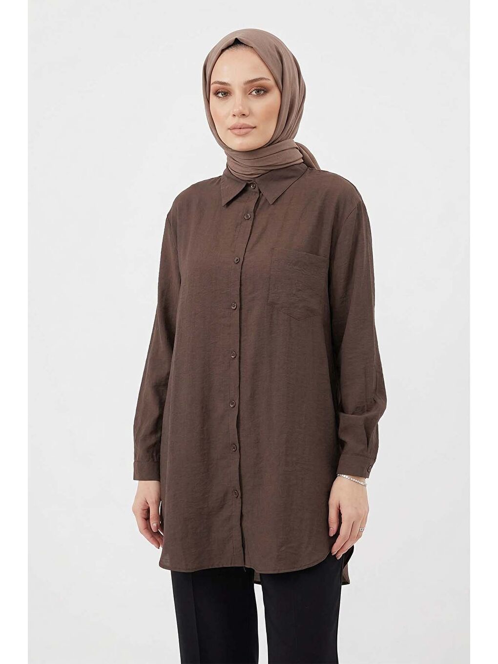 Lyocell Gömlek Tunik 4373 Kahverengi