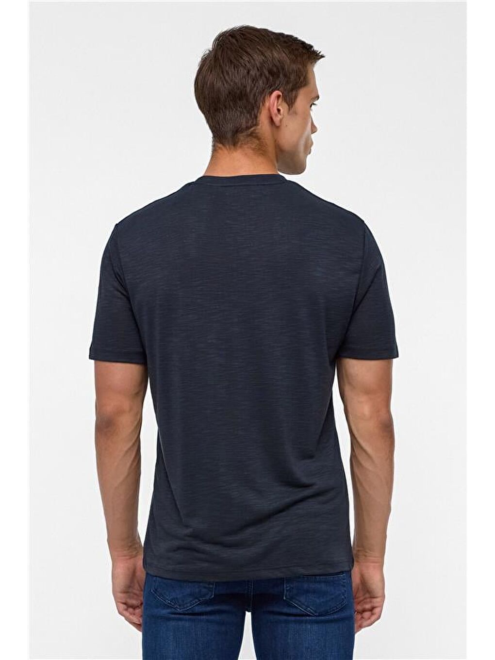 Siyah Regular Armürlü Bisiklet Yaka Tişört-4