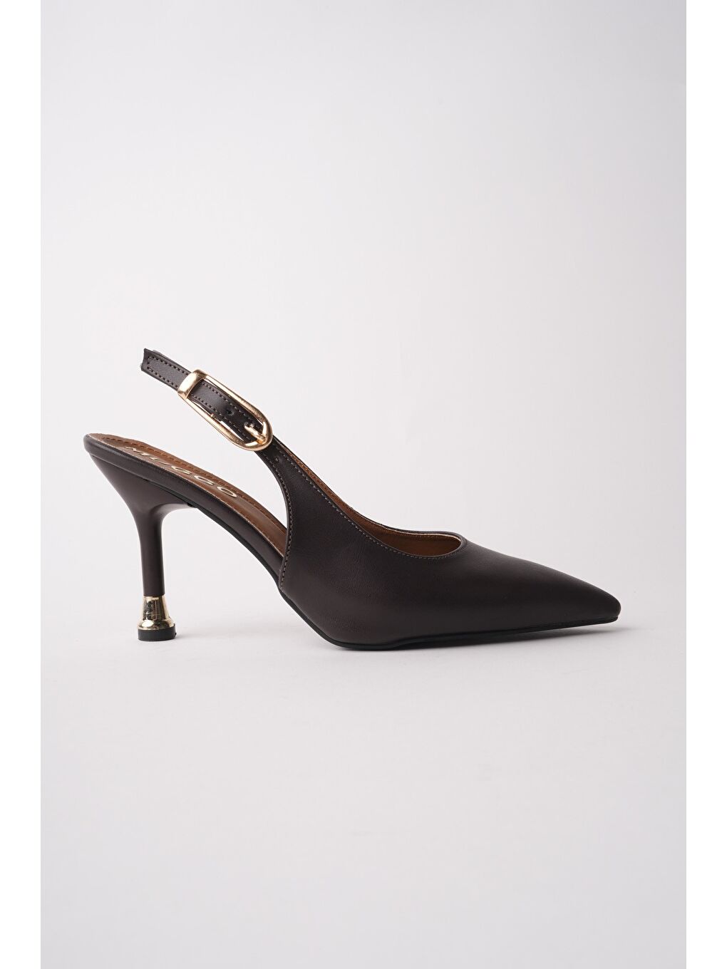 Kahverengi CHİC Sivri Burun Arkası Açık Kadın Topuklu Ayakkabı-1