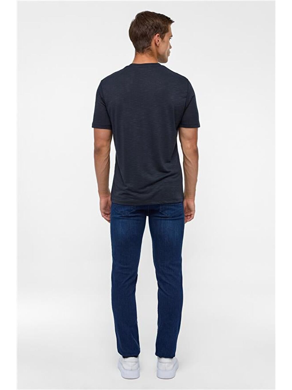 Siyah Regular Armürlü Bisiklet Yaka Tişört-5