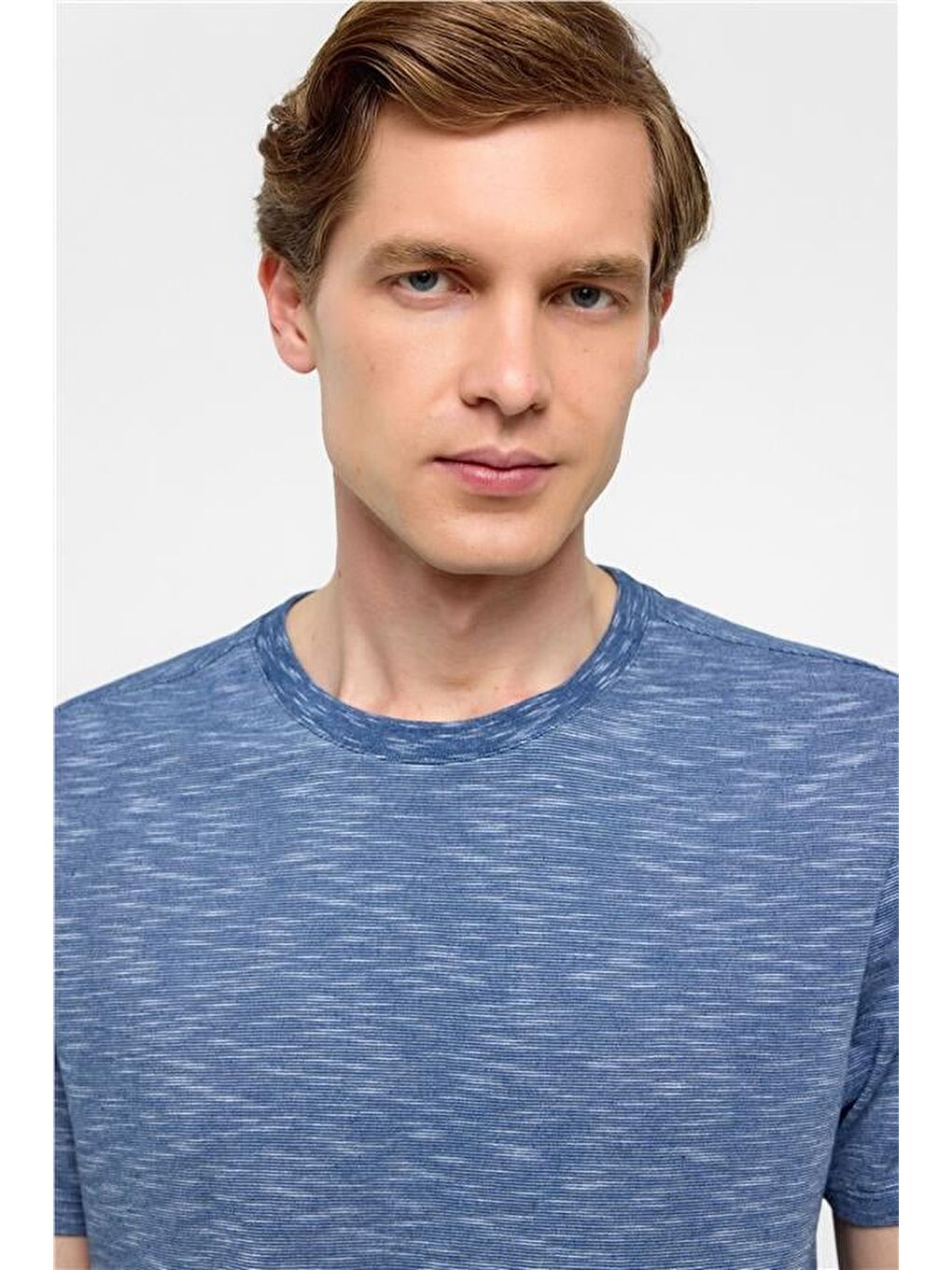 Saks Mavi Regular Armürlü Bisiklet Yaka Tişört-3