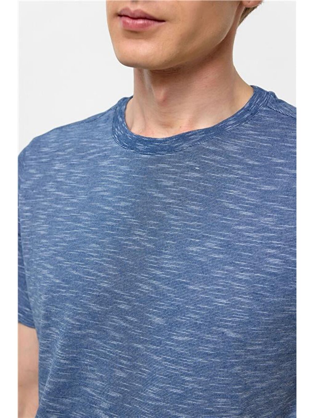 Saks Mavi Regular Armürlü Bisiklet Yaka Tişört-4