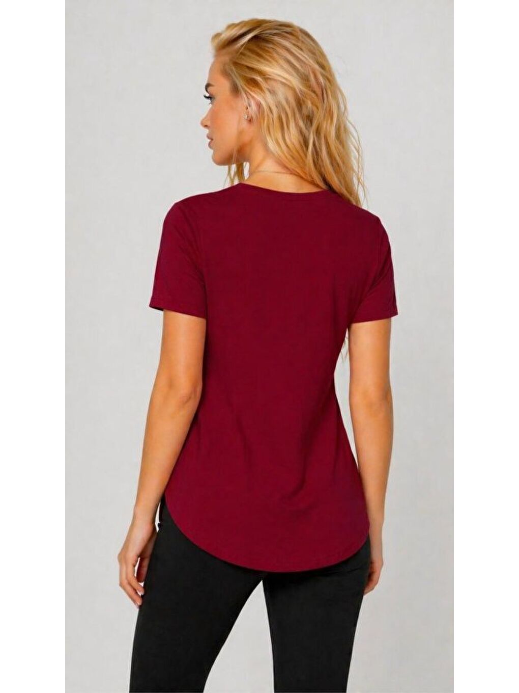 Bordo Kadın Yırtmaç Detaylı Viskon Kumaş Bluz-1