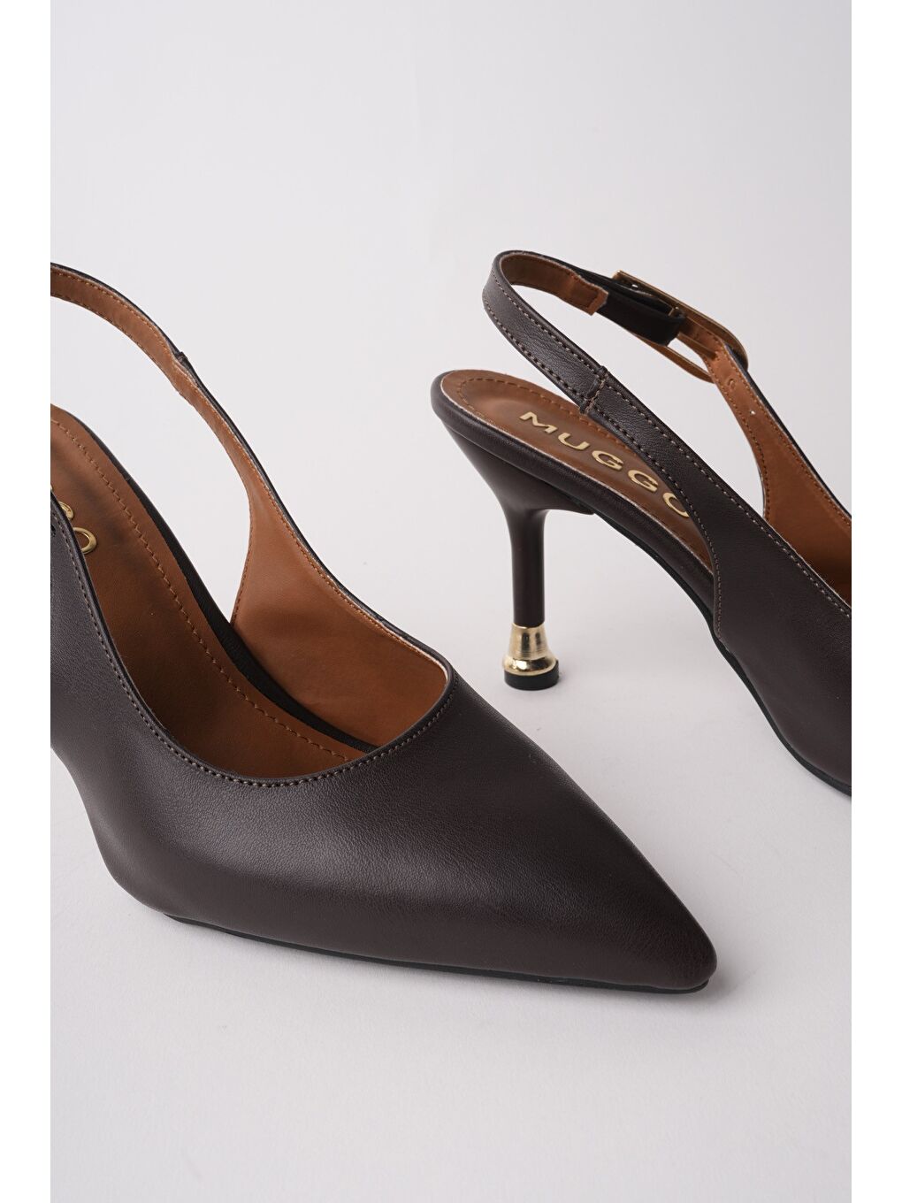 Kahverengi CHİC Sivri Burun Arkası Açık Kadın Topuklu Ayakkabı-3