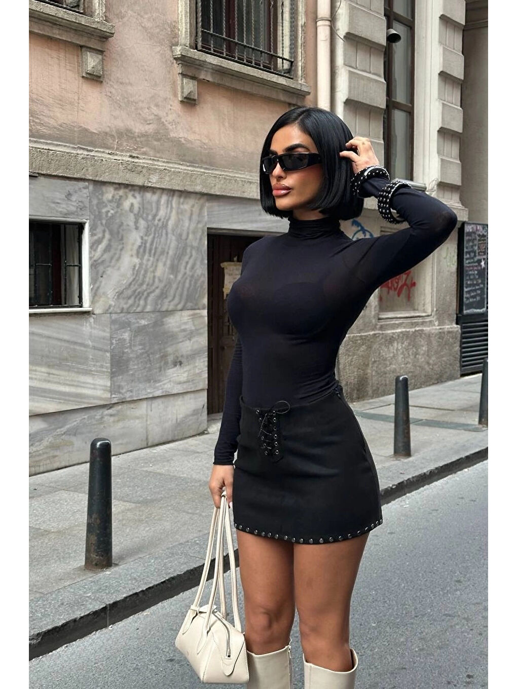 Kadın Siyah Süet Etek 1026-1773-2