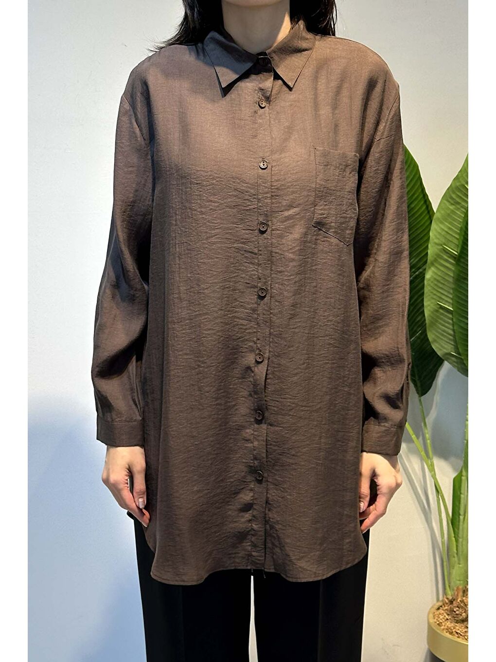 Lyocell Gömlek Tunik 4373 Kahverengi-1