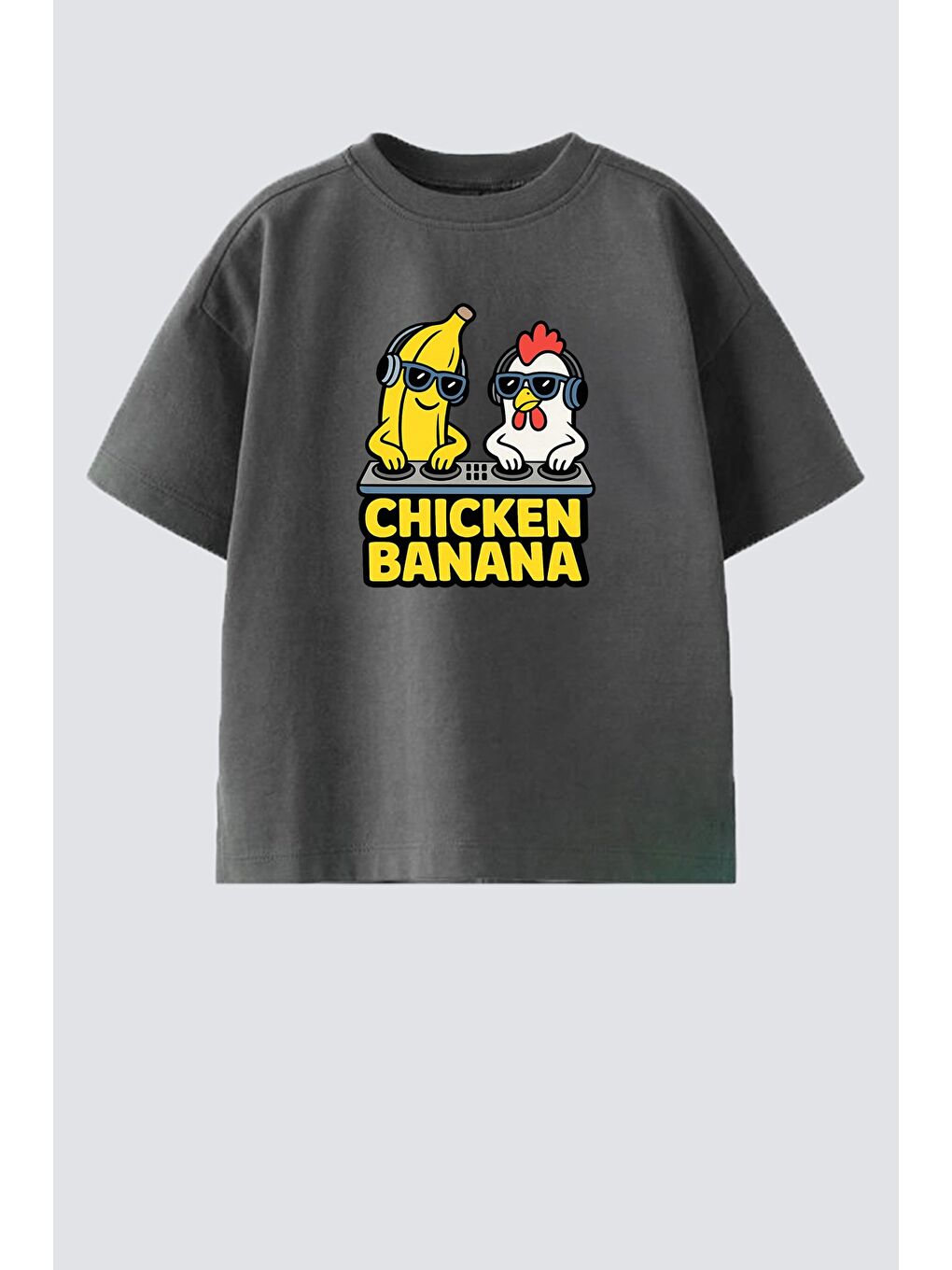 Antrasit Erkek Çocuk Pamuklu Bisiklet Yaka Baskılı T-Shirt