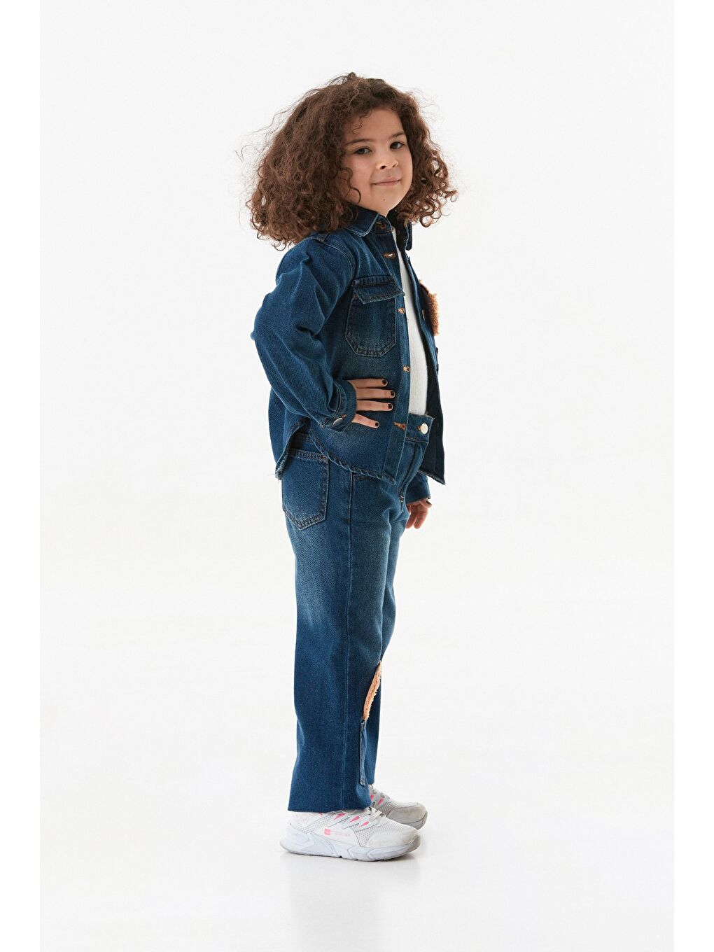 Mavi %100 Pamuklu Köpek Nakışlı Kız Çocuk Gömlek-2