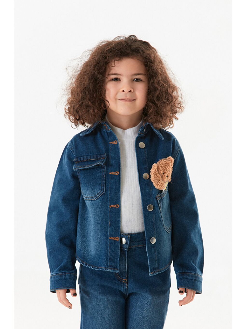 Mavi %100 Pamuklu Köpek Nakışlı Kız Çocuk Gömlek-4