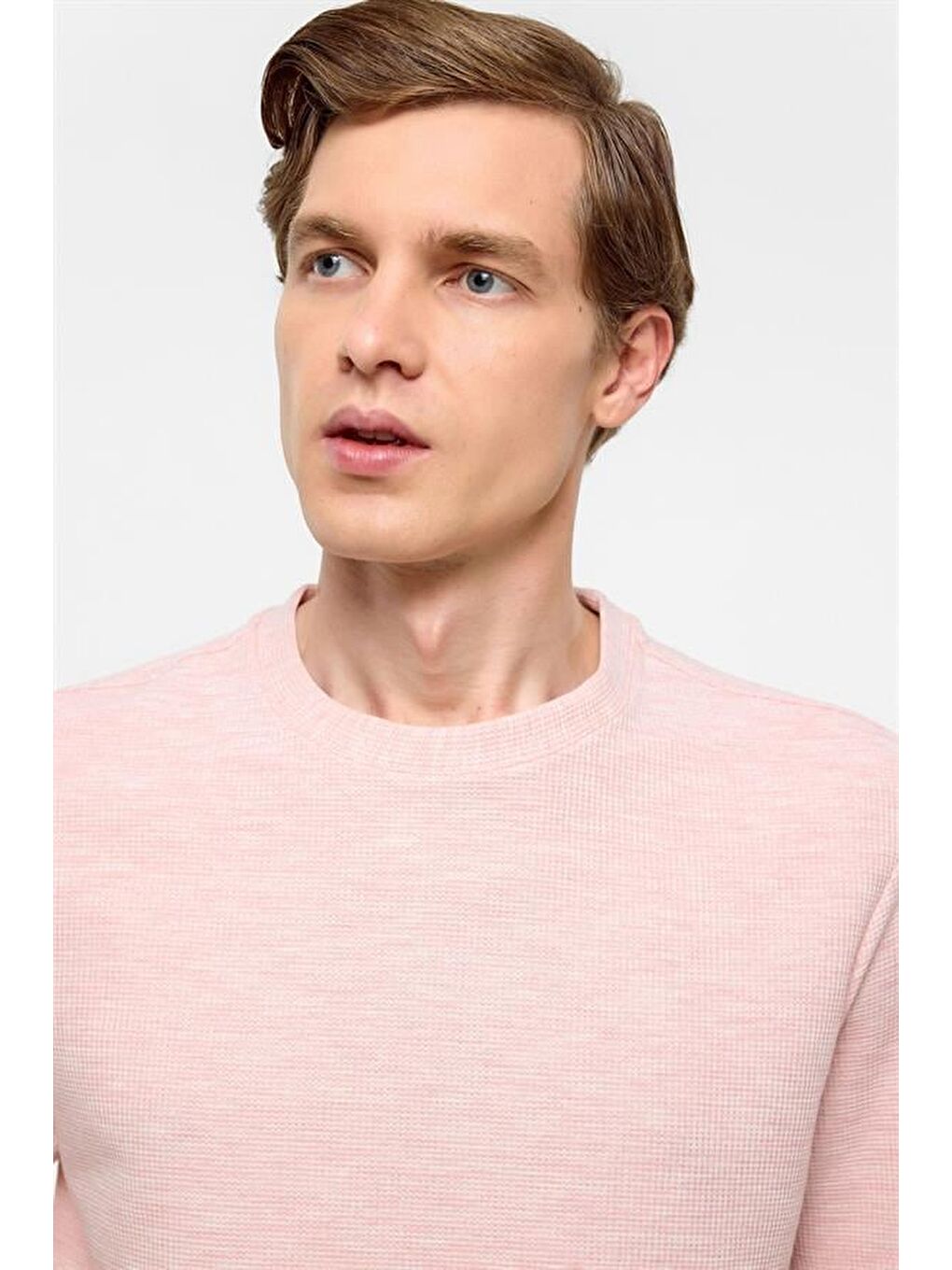 Koyu Pembe Regular Armürlü Bisiklet Yaka Tişört-3