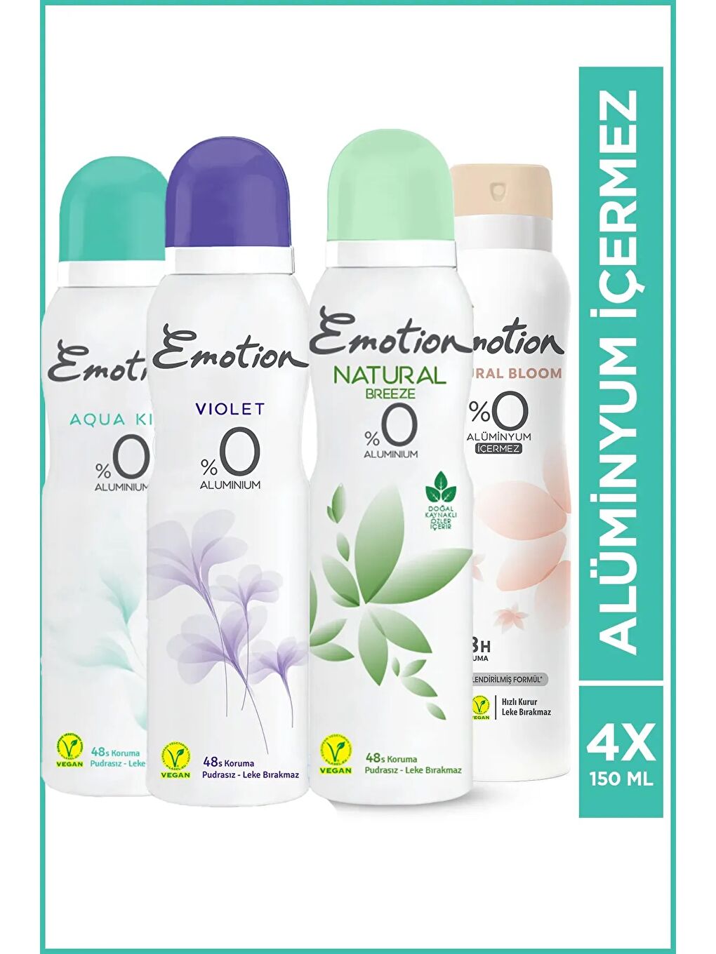 Emotion Kadın Deodorant 150 Ml 4'lü Set (Natural Bloom & Breeze, Aqua, Violet)