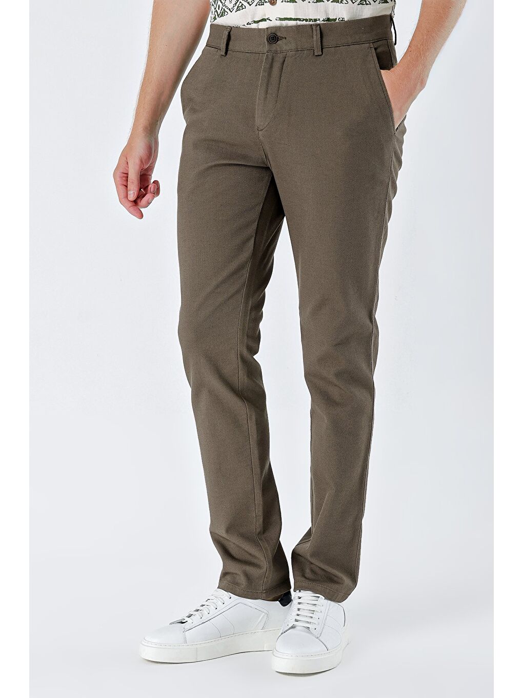 Koyu Haki Pamuklu Yandan Cepli Casual Slim Fit Chino Pantolon 1003230172