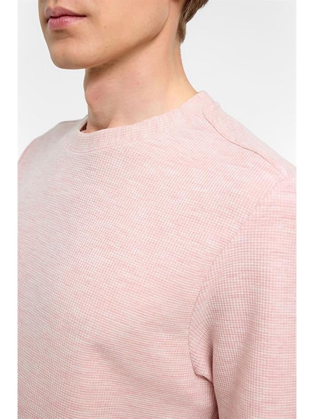 Koyu Pembe Regular Armürlü Bisiklet Yaka Tişört-4