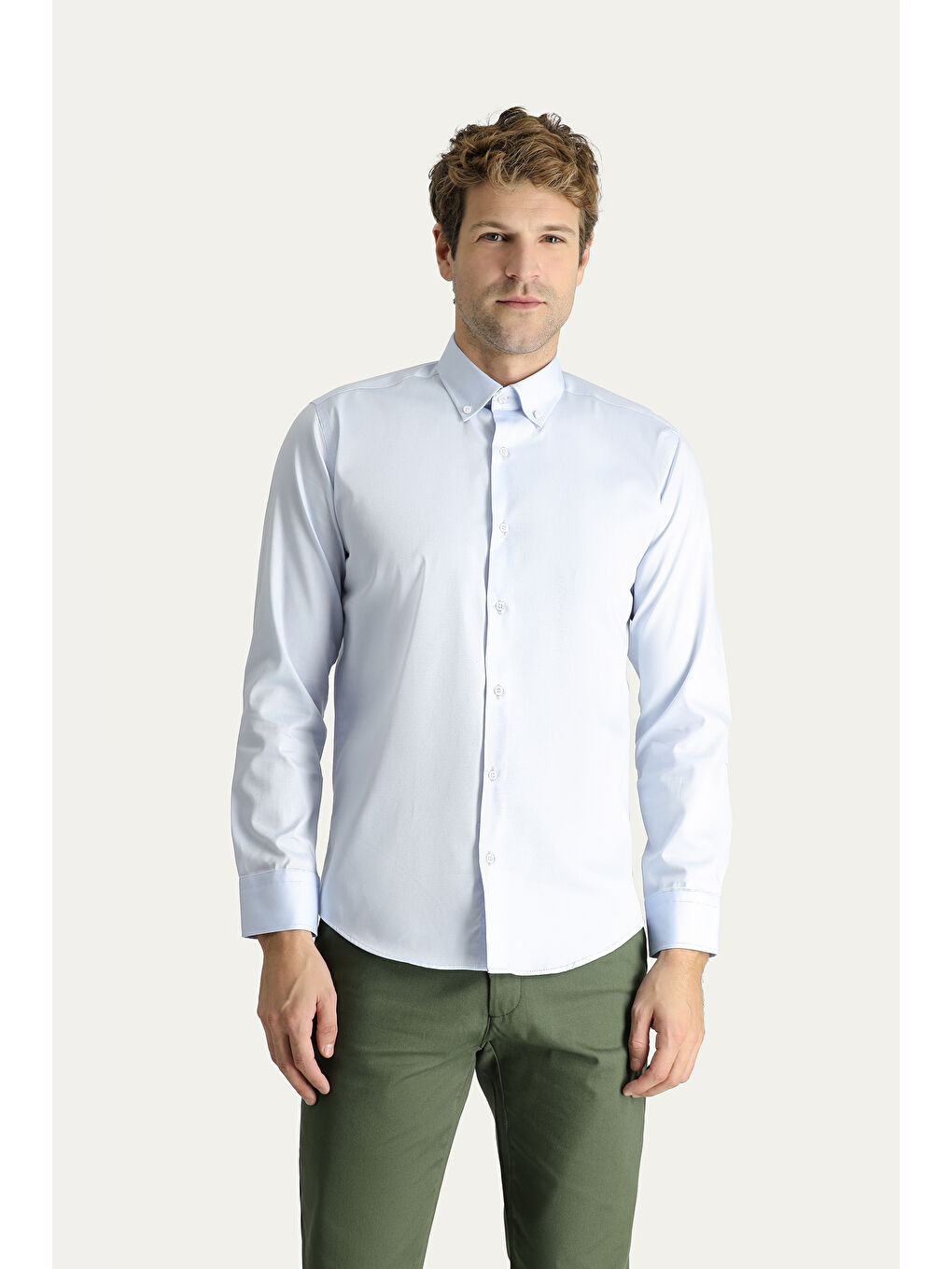 Mavi Uzun Kol Slim Fit Dar Kesim Non Iron Oxford Pamuklu Gömlek-2