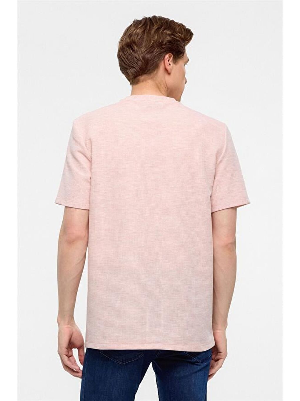 Koyu Pembe Regular Armürlü Bisiklet Yaka Tişört-5