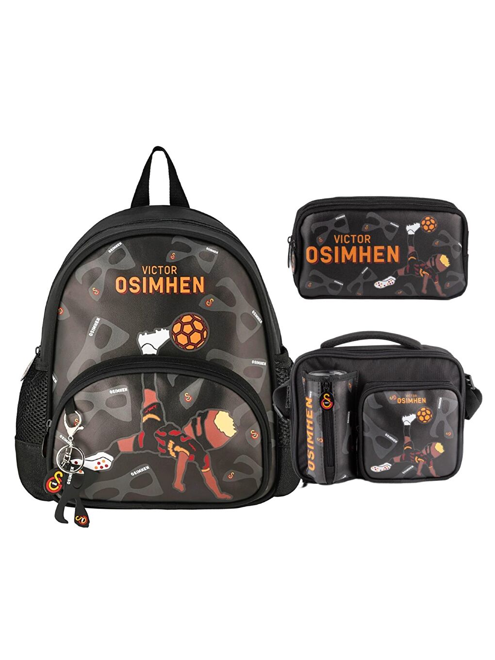 2 Bölmeli Victor Osimhen Suni Deri Anaokulu Çantası + Kalemlik