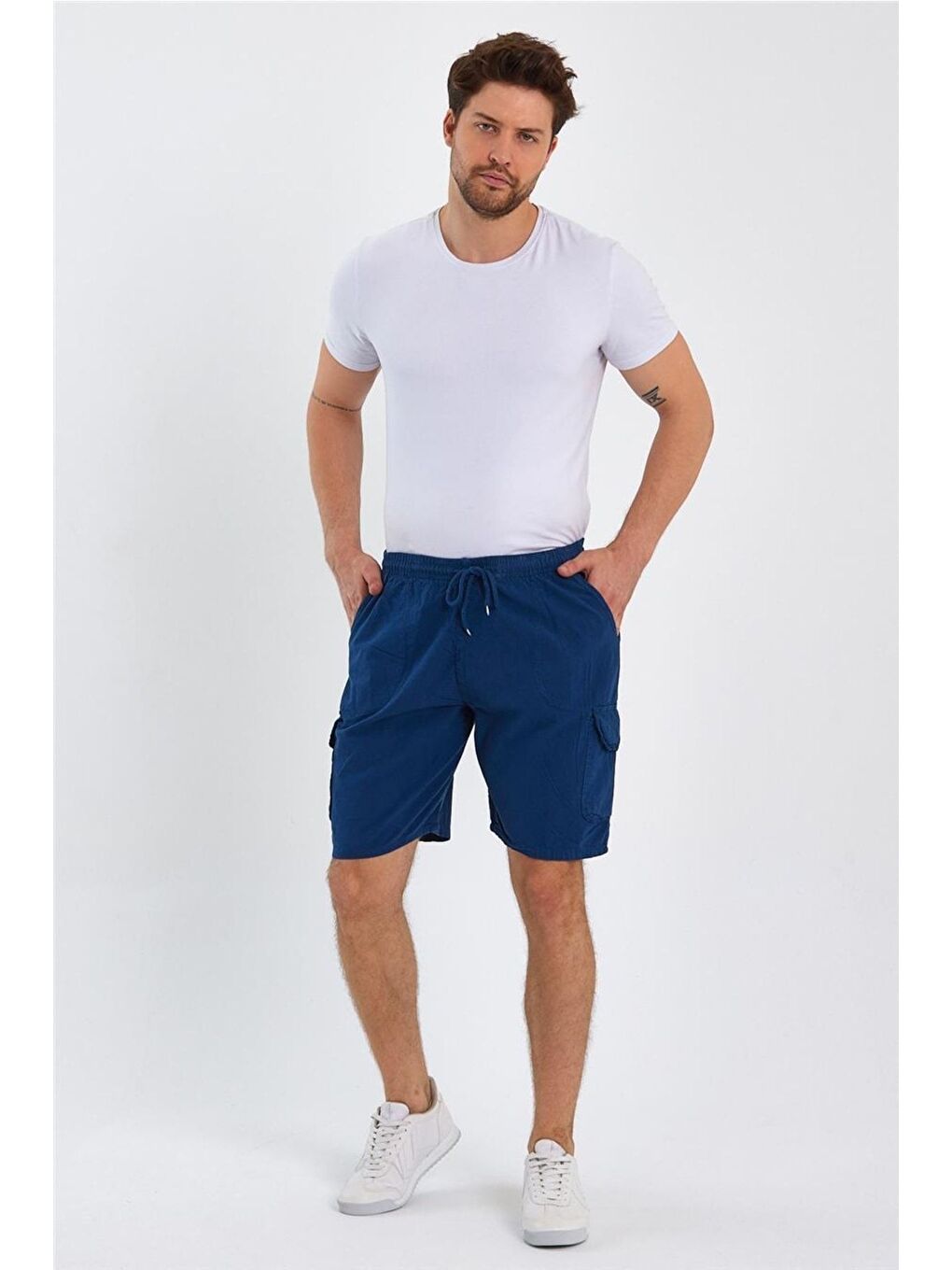 İndigo Erkek Indigo Kargo Cepli Regular Bağcıklı Keten Şort crepesrt01r04s-3