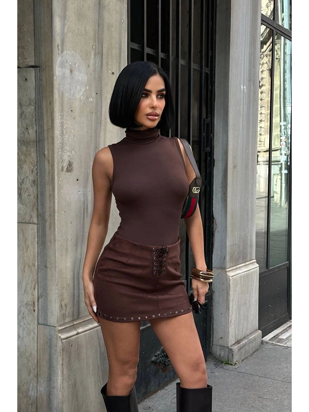 Kahverengi Kadın Kahve Süet Etek 1026-1773-2