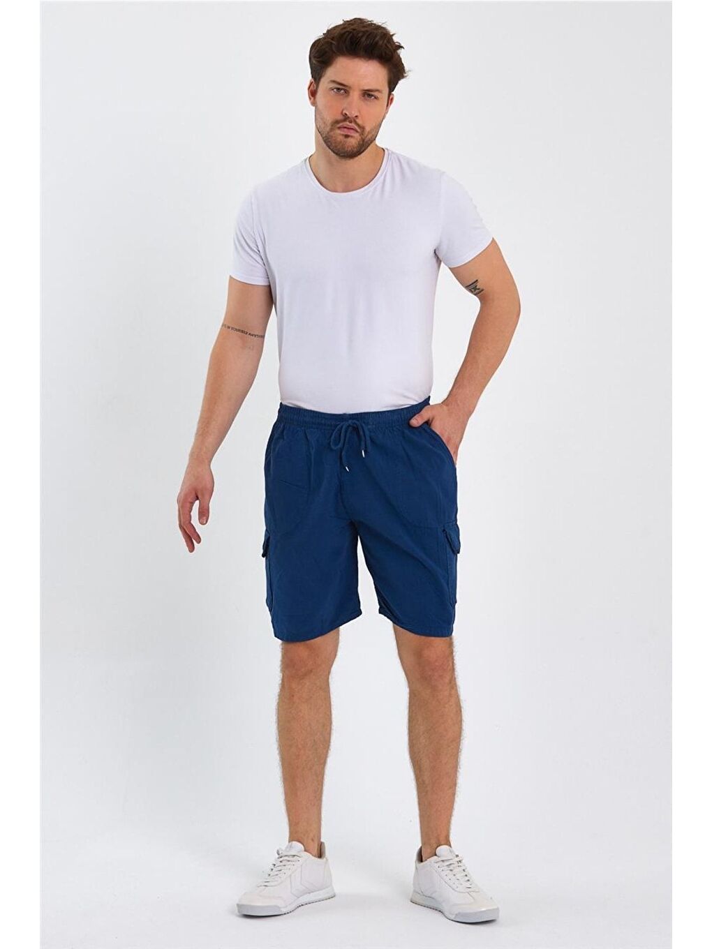 İndigo Erkek Indigo Kargo Cepli Regular Bağcıklı Keten Şort crepesrt01r04s-4