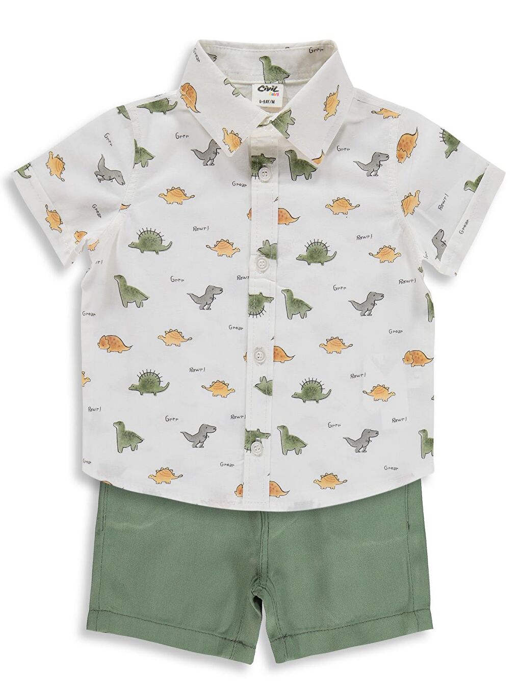 Baby Dinozor Baskılı 6-18 Ay Takım - Haki